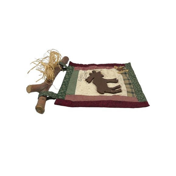 Woodland Rustic Log Cabin Fabric and Wood Wall Hanging Moose Cabin Fever - Picture 2 of 5